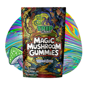 Trip Chews Magic Mushroom Gummies – Mixed Berry Flavor | Psychedelic-Inspired Packaging with Vibrant, Trippy Design – TripChews.com