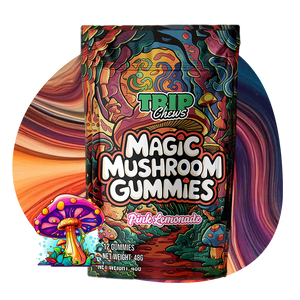 Trip Chews Magic Mushroom Gummies – Pink Lemonade Flavor | Psychedelic-Inspired Packaging with Vibrant, Trippy Design – TripChews.com