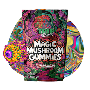 Trip Chews Magic Mushroom Gummies – Watermelon Flavor | Psychedelic-Inspired Packaging with Vibrant, Trippy Design – TripChews.com