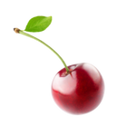 Red cherry with a green stem and leaf