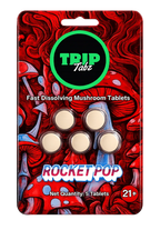 Pack of fast-dissolving mushroom tablets with a colorful design on the packaging.